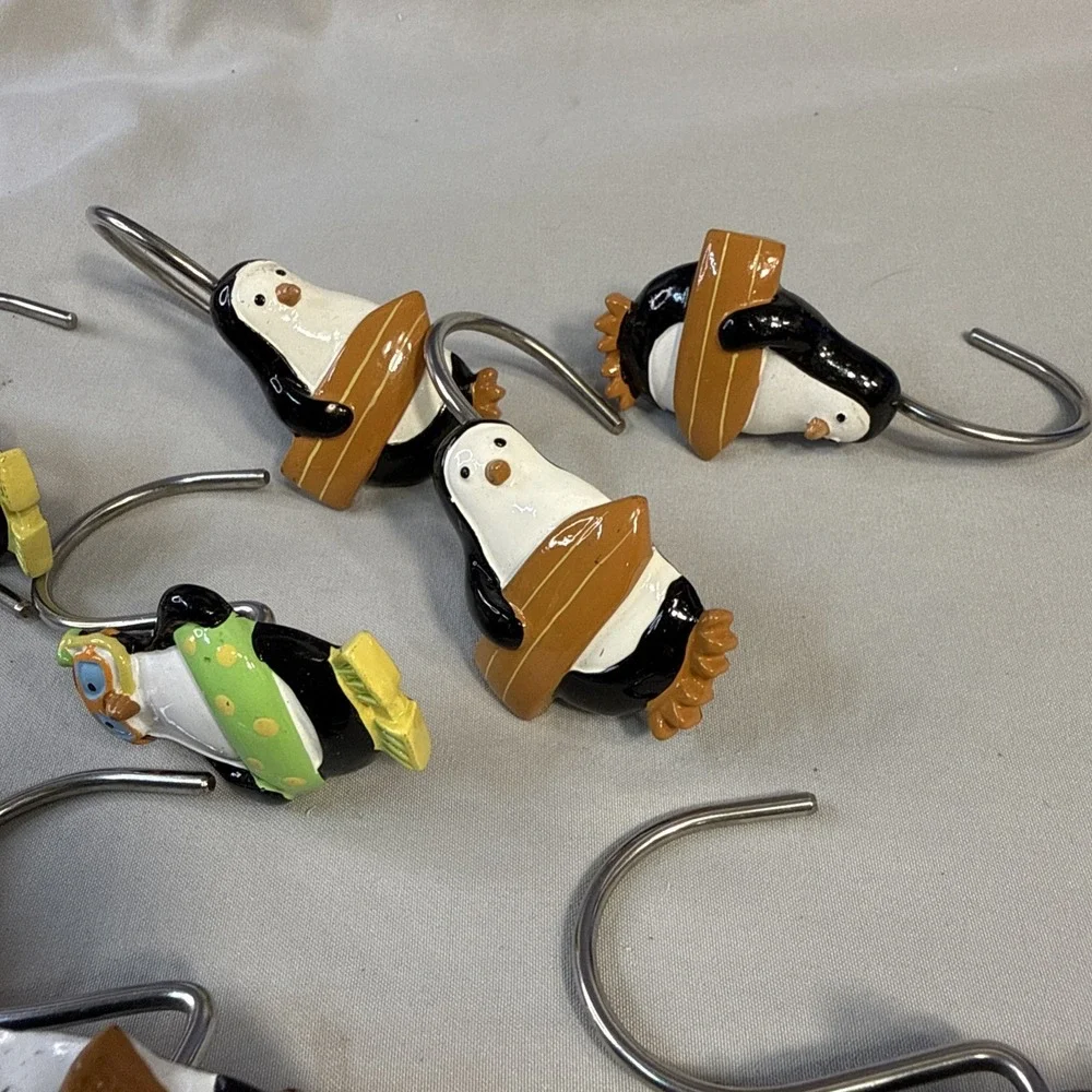 Vintage Target Penguin Party Shower Curtain Hooks Rings Resin Set of 10